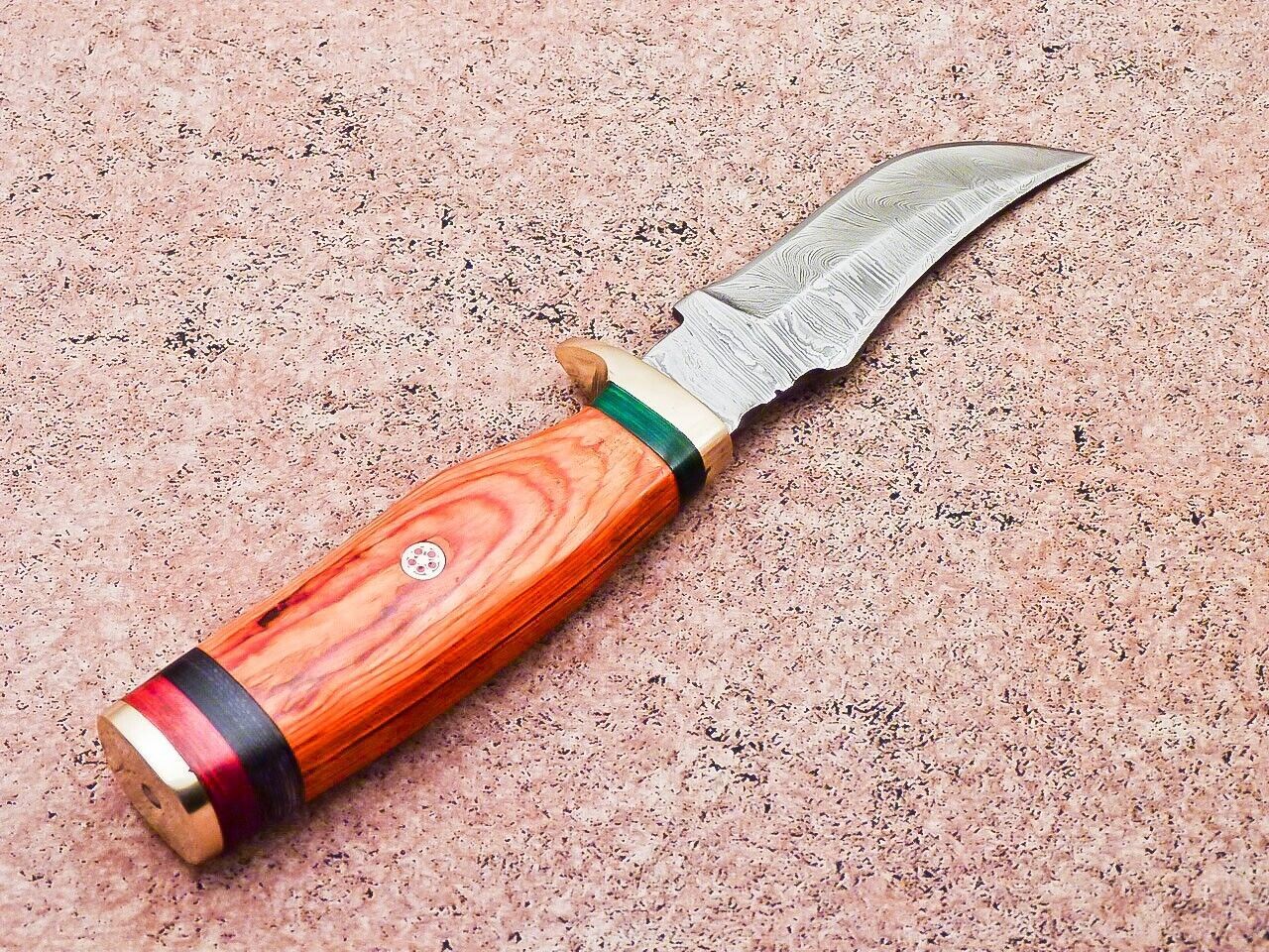 Custom Handmade Damascus Blade Camping Hunting Skinner Knife w/ Leather Sheath