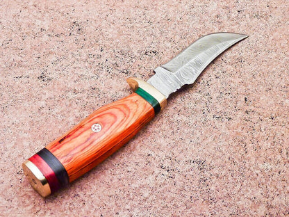 Custom Handmade Damascus Blade Camping Hunting Skinner Knife w/ Leather Sheath