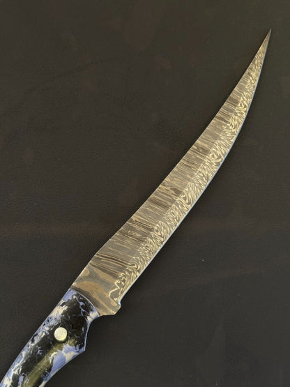 13" Damascus Fillet Knife Handmade Custom Fillet Knife with Resin Handle