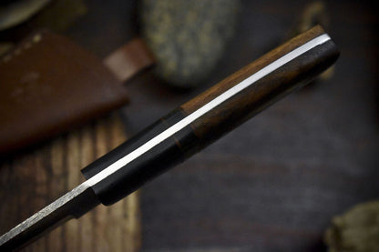 7.5" Twist Damascus Skinner Knife with Walnut Wood Handle for Camping & Survival