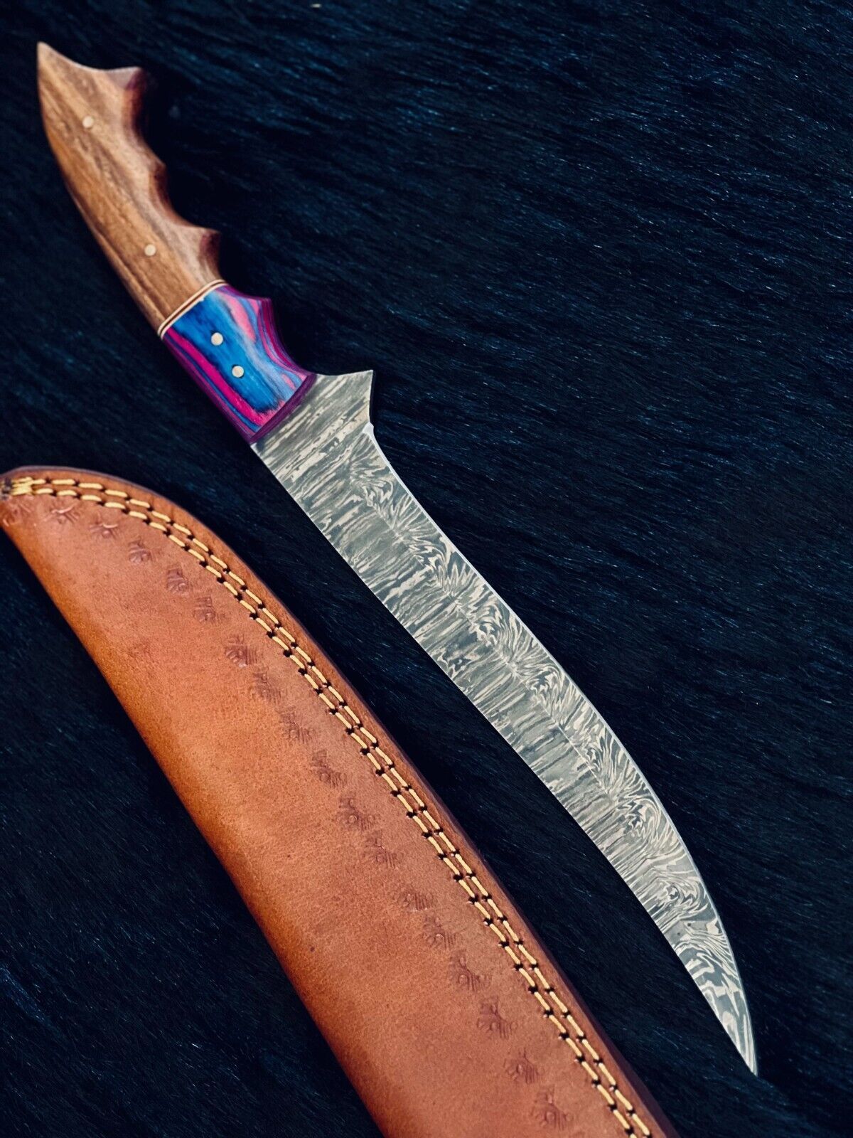 13" Damascus Fillet Knife Damascus Steel Fillet Knife for Kitchen With Wood Handle