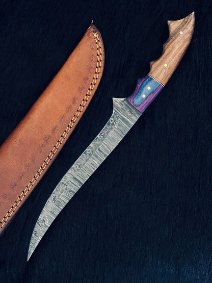 13" Damascus Fillet Knife Damascus Steel Fillet Knife for Kitchen With Wood Handle