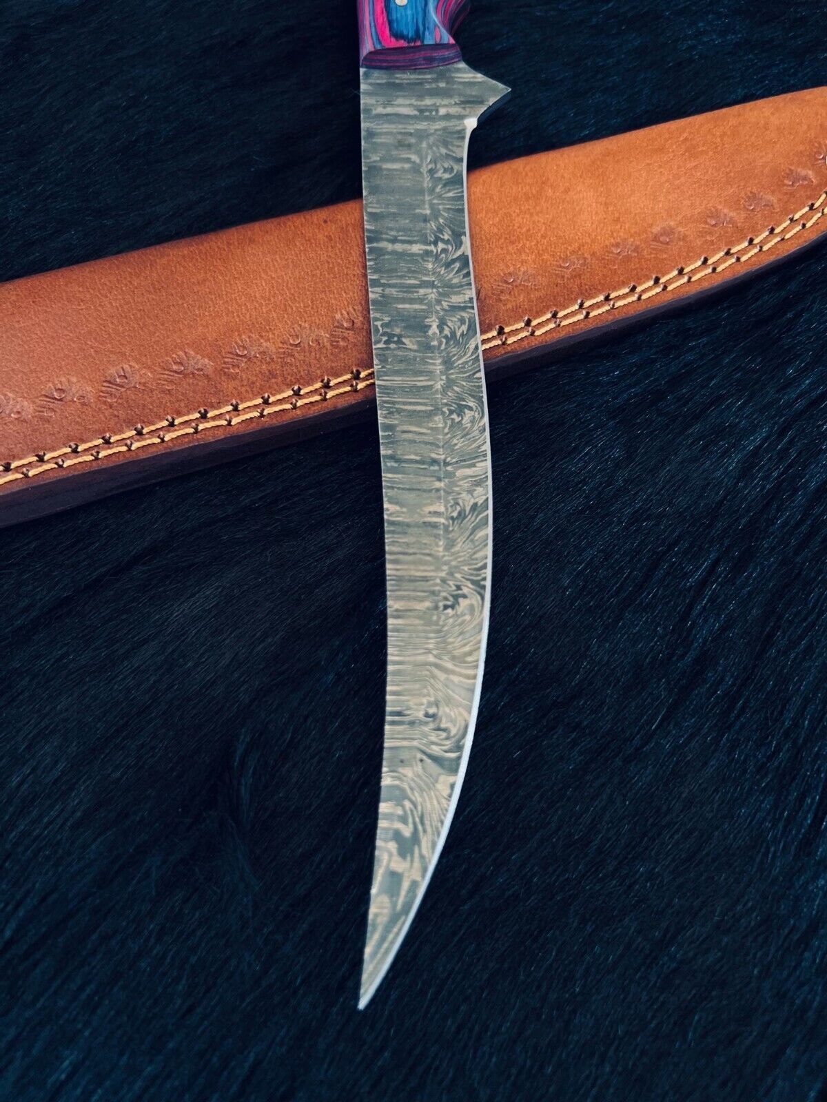 13" Damascus Fillet Knife Damascus Steel Fillet Knife for Kitchen With Wood Handle