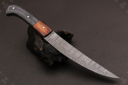 12" Custom Hand Forged Damascus Fillet Knife Custom Fillet Knife With Leather Sheath