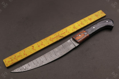 12" Custom Hand Forged Damascus Fillet Knife Custom Fillet Knife With Leather Sheath