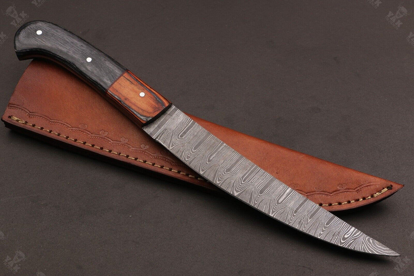 12" Custom Hand Forged Damascus Fillet Knife Custom Fillet Knife With Leather Sheath