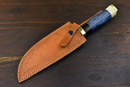 12.5" Damascus Steel Bowie Knife with Hardwood Handle | Handmade EDC Blade