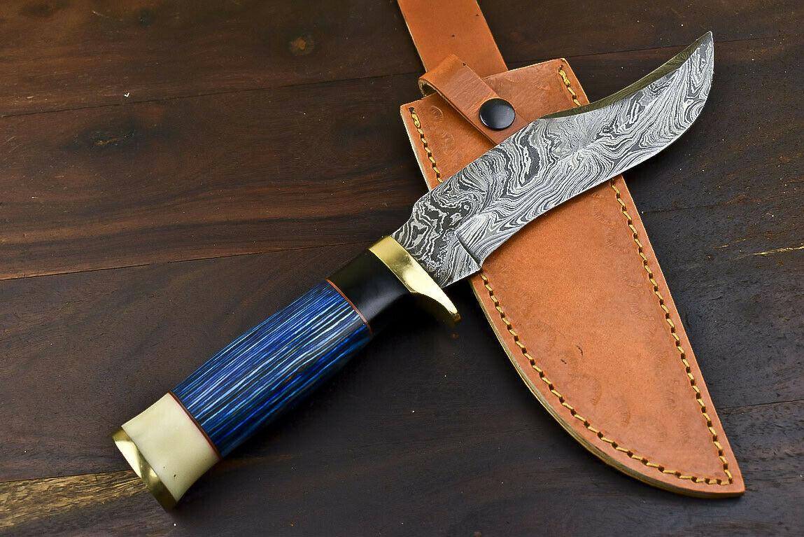 12.5" Damascus Steel Bowie Knife with Hardwood Handle | Handmade EDC Blade