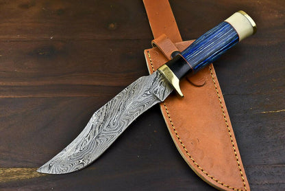 12.5" Damascus Steel Bowie Knife with Hardwood Handle | Handmade EDC Blade