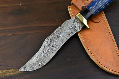 12.5" Damascus Steel Bowie Knife with Hardwood Handle | Handmade EDC Blade