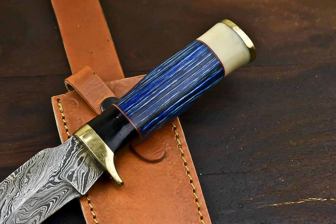 12.5" Damascus Steel Bowie Knife with Hardwood Handle | Handmade EDC Blade