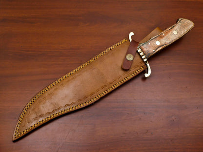 15.5" Handmade Damascus Clip Point Bowie Knife with Brass Guard & Pakka Wood Handle