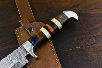 15" Damascus Trailing Point Bowie Knife | Walnut Wood Handle