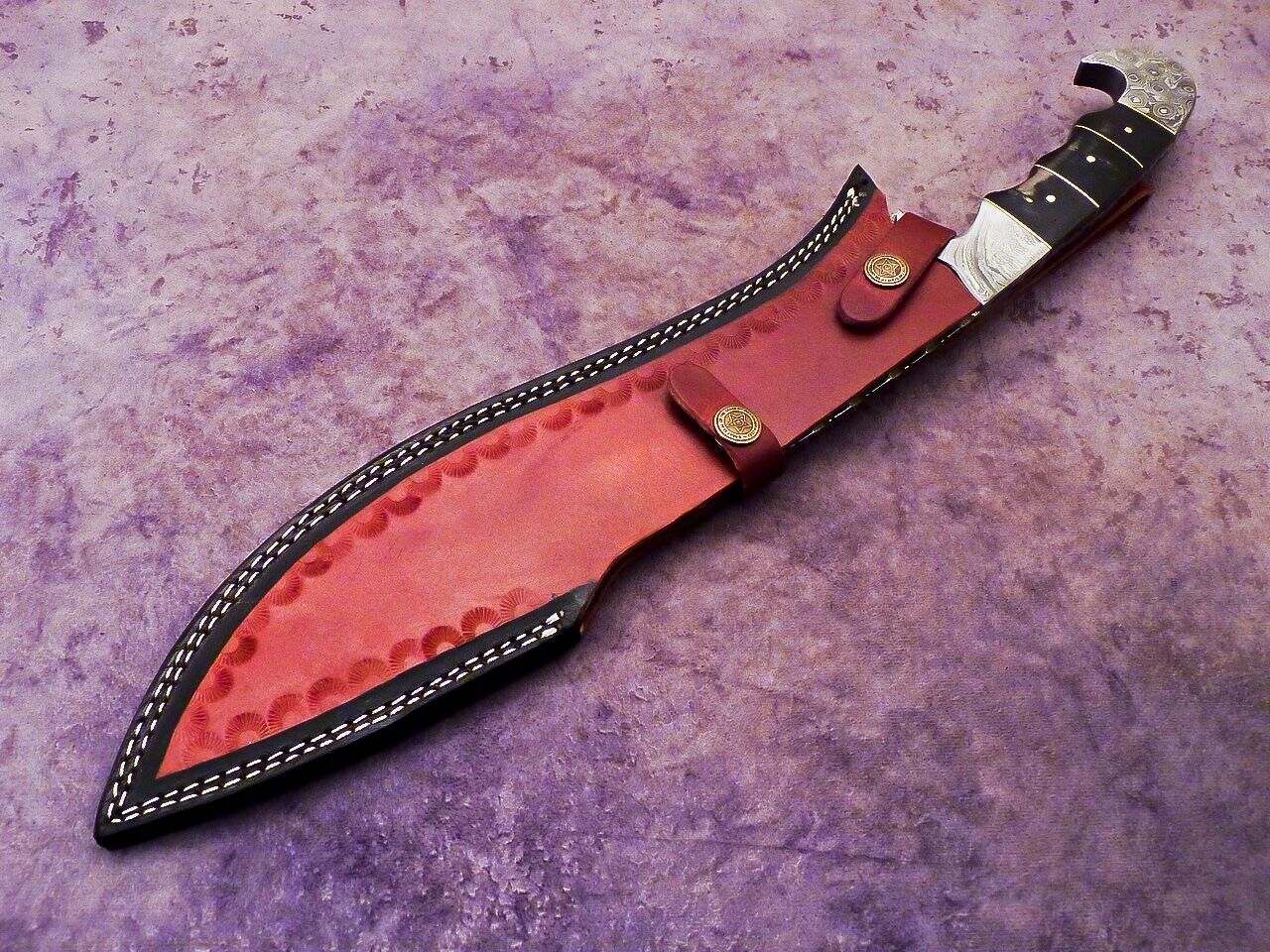 Heritage Forge 17 Inch Damascus Steel Bowie Knife with Wood Handle and Leather Sheath