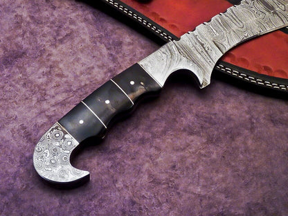 Heritage Forge 17 Inch Damascus Steel Bowie Knife with Wood Handle and Leather Sheath