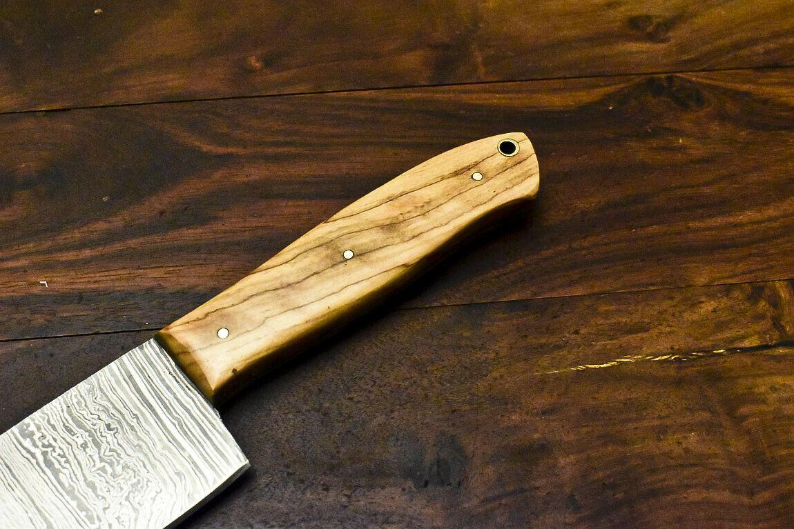 Hand Forged Damascus Steel Hunting & Chef Knife with Olive Wood Handle | 10.5" Overall, 5.5" Blade