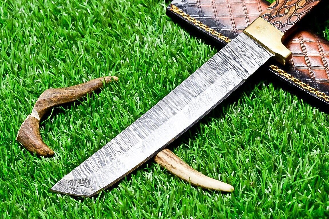 11 Inch Damascus Steel Bowie Knife with Natural Wood Handle