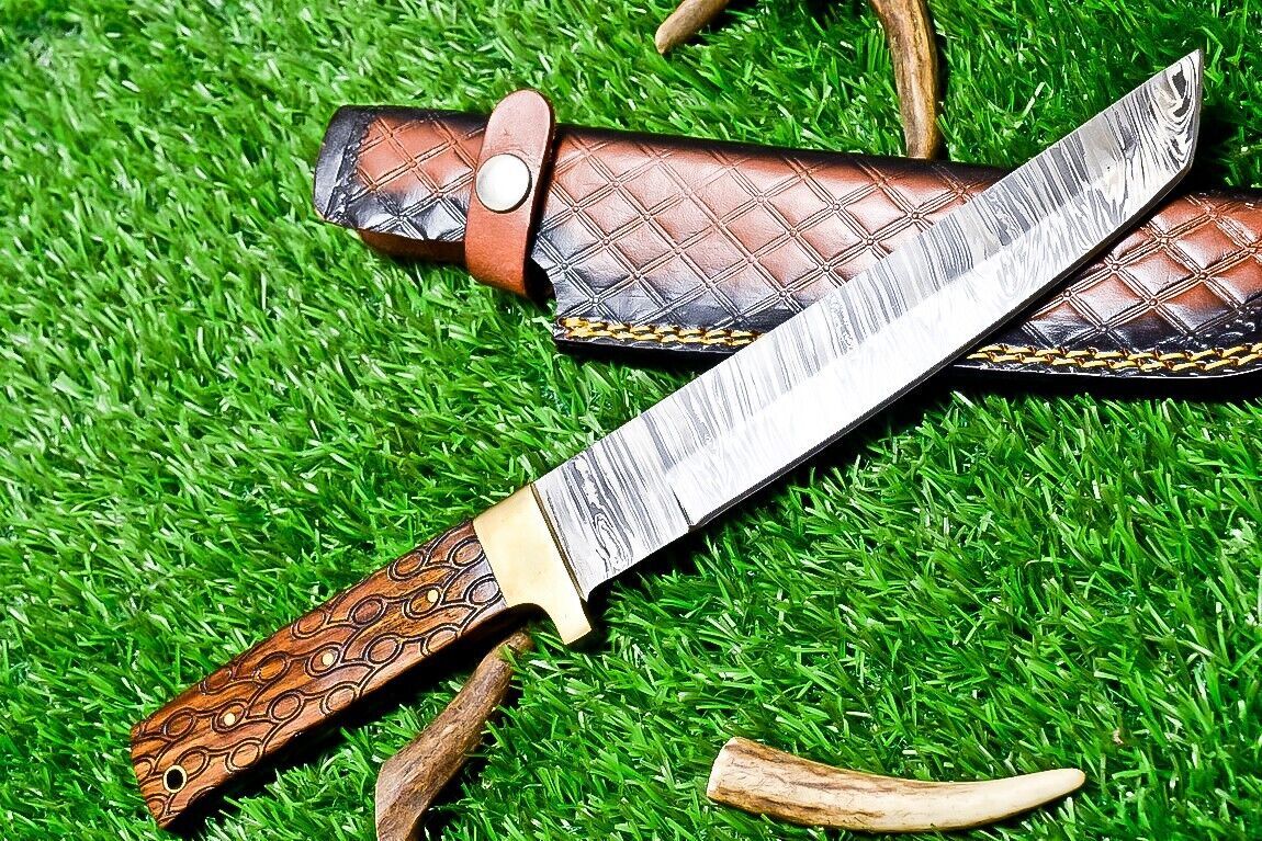 11 Inch Damascus Steel Bowie Knife with Natural Wood Handle