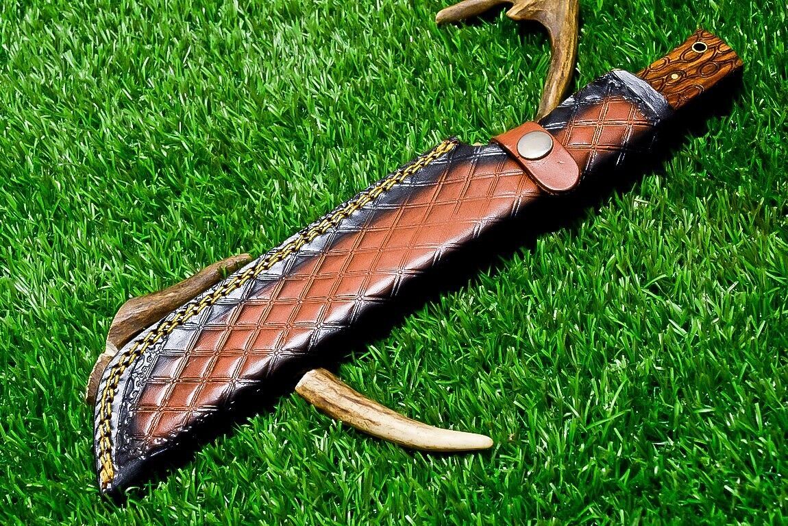 11 Inch Damascus Steel Bowie Knife with Natural Wood Handle