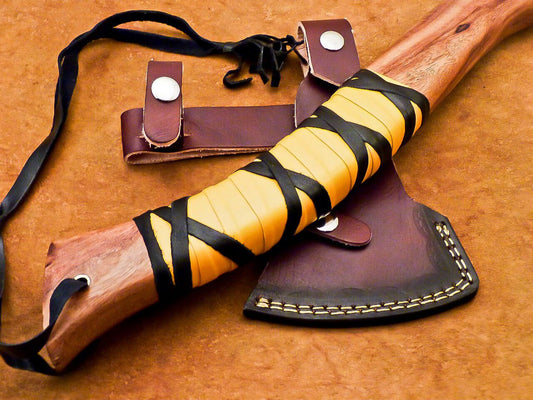 Custom Hand Forged Viking Bearded Steel Camping Hatchet Tomahawk Axe 18 Inch Natural Wood Handle