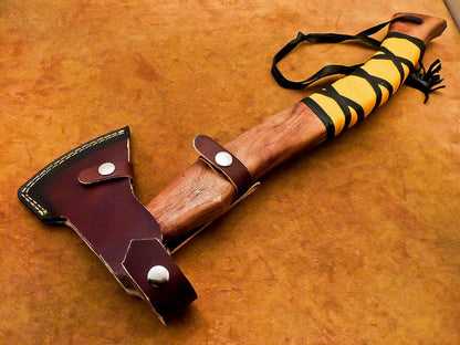 Custom Hand Forged Viking Bearded Steel Camping Hatchet Tomahawk Axe 18 Inch Natural Wood Handle