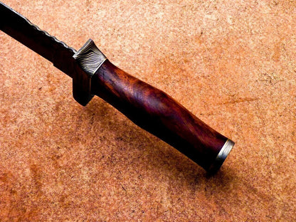 15.5" Handmade Damascus Bowie Knife – Hardwood Handle & Damascus Bolster