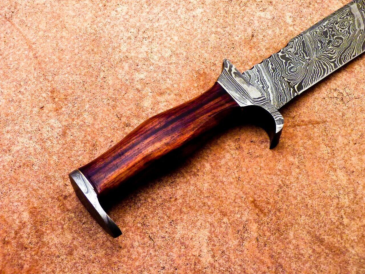 15.5" Handmade Damascus Bowie Knife – Hardwood Handle & Damascus Bolster