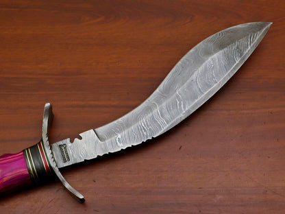 Heritage Forge 15.5 Inch Pakka Wood Kukri Damascus Steel Hunting Bowie Knife