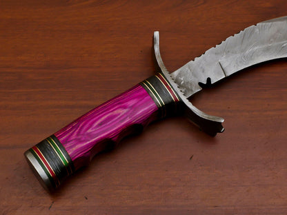 Heritage Forge 15.5 Inch Pakka Wood Kukri Damascus Steel Hunting Bowie Knife