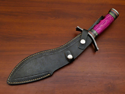 Heritage Forge 15.5 Inch Pakka Wood Kukri Damascus Steel Hunting Bowie Knife