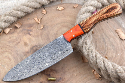 Custom Handmade Damascus Steel Chef Knife – 11" Kitchen Knife with 6" Blade & Dollar Sheet Handle