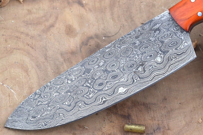 Custom Handmade Damascus Steel Chef Knife – 11" Kitchen Knife with 6" Blade & Dollar Sheet Handle