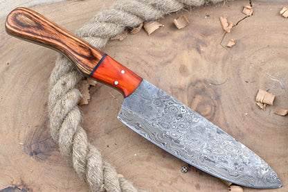 Custom Handmade Damascus Steel Chef Knife – 11" Kitchen Knife with 6" Blade & Dollar Sheet Handle