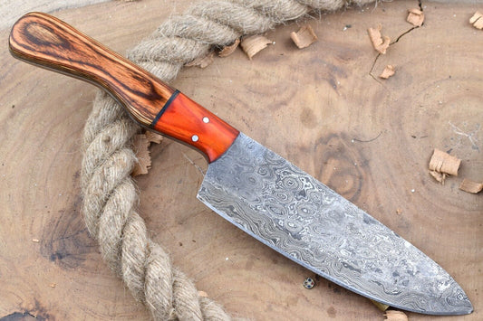 Custom Handmade Damascus Steel Chef Knife – 11" Kitchen Knife with 6" Blade & Dollar Sheet Handle
