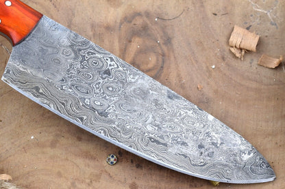 Custom Handmade Damascus Steel Chef Knife – 11" Kitchen Knife with 6" Blade & Dollar Sheet Handle