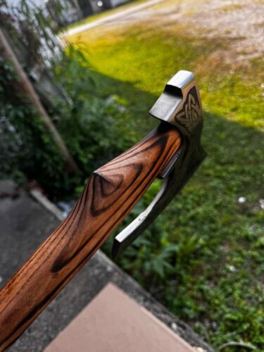 Handmade Carbon Steel Viking Throwing Axe with Walnut Wood Handle and Leather Sheath