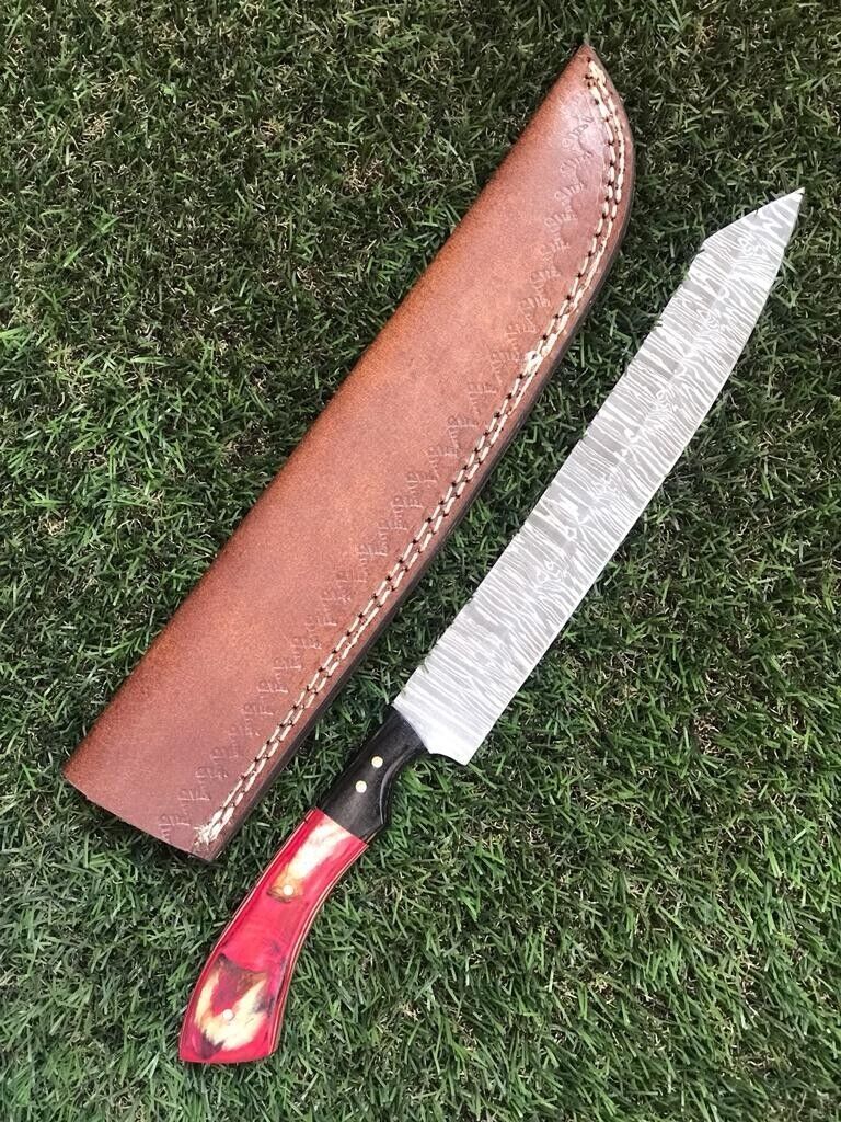 12.5" Custom Handmade Damascus Fillet Knife Custom Fillet Knife With Pakka Wood Handle