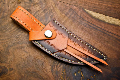 8 Inch Handmade Damascus Hunting Knife with Ram's Horn Handle by Heritage Forge