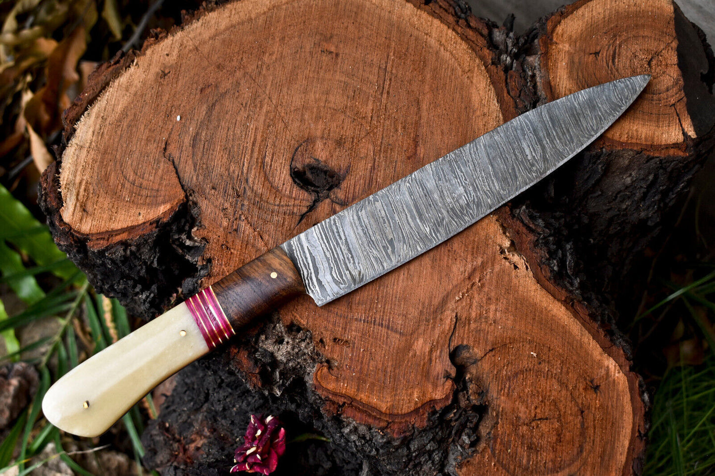 12" Handmade Damascus Steel Chef Knife – Full Tang Kitchen Blade, Razor Sharp