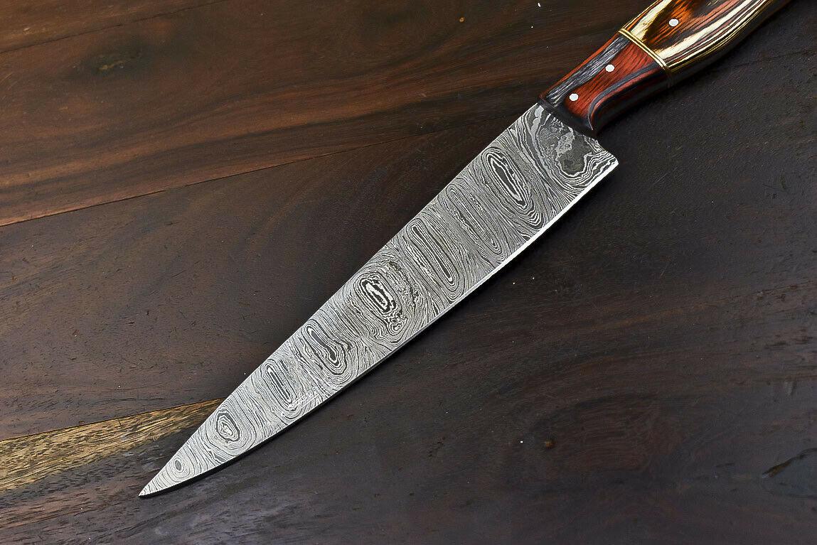 Handmade Wild Life Damascus Steel Combat, Hunting & Chef Knife with Hard Wood Handle, 7.2-Inch Blade, 12.2-Inch Overall, Wooden Bolster, Full Tang, Oil-Tempered 58-60 HRC