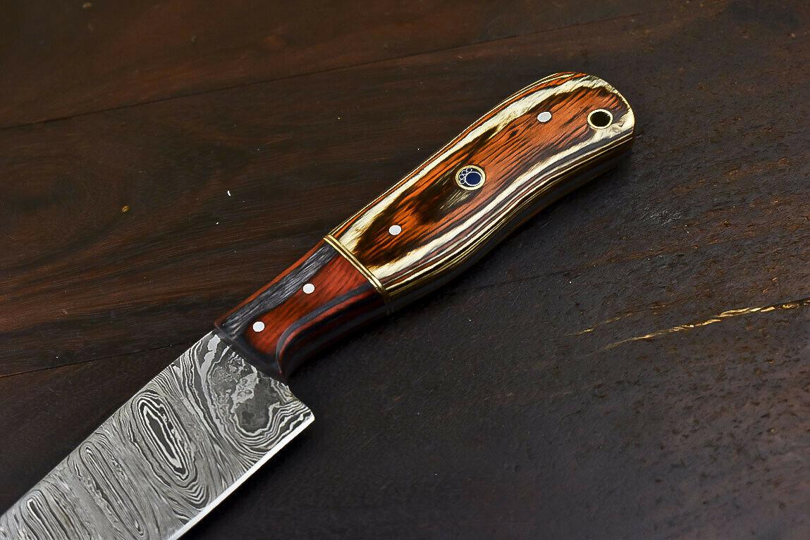 Handmade Wild Life Damascus Steel Combat, Hunting & Chef Knife with Hard Wood Handle, 7.2-Inch Blade, 12.2-Inch Overall, Wooden Bolster, Full Tang, Oil-Tempered 58-60 HRC