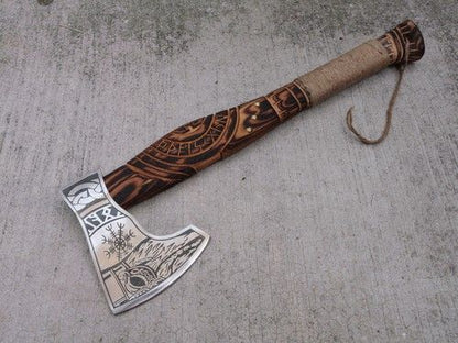 21-Inch Hand Forged Viking Battle Axe with Custom Leather Sheath