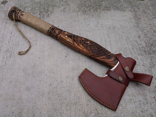 21-Inch Hand Forged Viking Battle Axe with Custom Leather Sheath