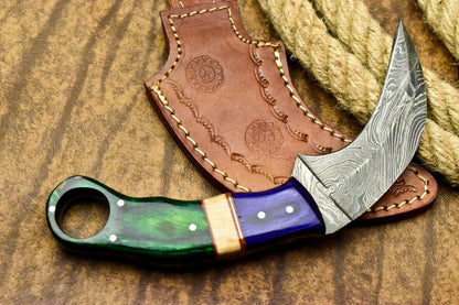 9" Handmade Damascus Karambit Full Tang Karambit Damascus Steel Knife With Wood Handle