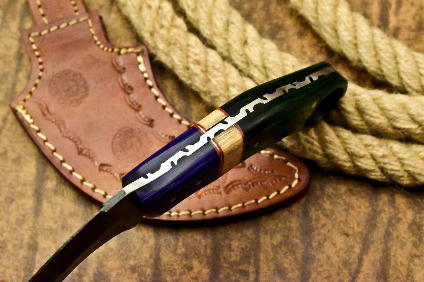 9" Handmade Damascus Karambit Full Tang Karambit Damascus Steel Knife With Wood Handle