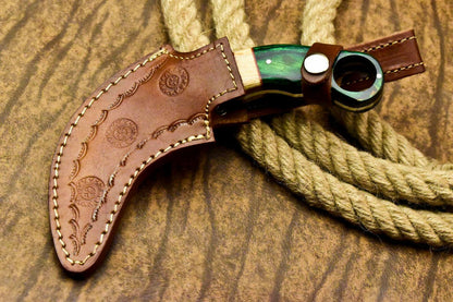 9" Handmade Damascus Karambit Full Tang Karambit Damascus Steel Knife With Wood Handle