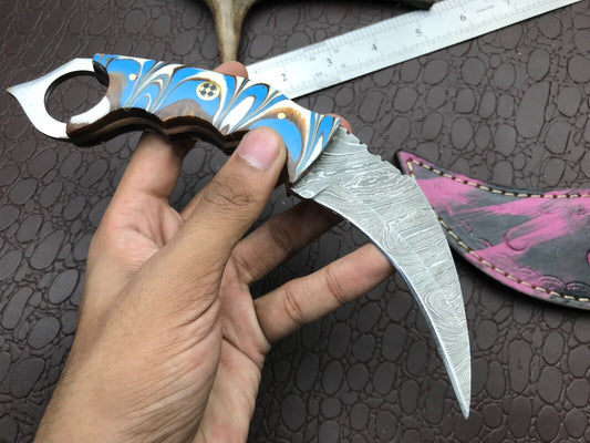 Hand Forged Damascus Karambit Knife Best Karambit Damascus Steel With Resin Handle
