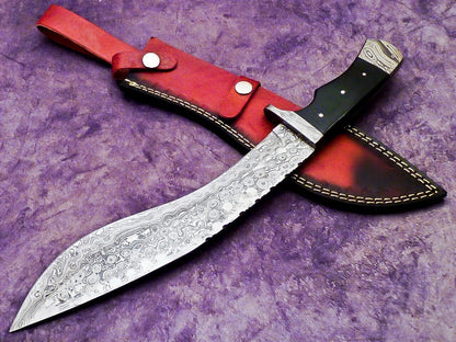16 Inch Handmade Damascus Kukri Hunting Knife with Micarta Handle
