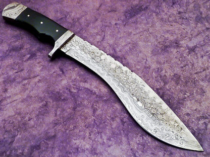 16 Inch Handmade Damascus Kukri Hunting Knife with Micarta Handle