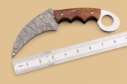 9.5” Damascus Karambit Handmade Damascus Steel Karambit Knife with Rosewood Handle